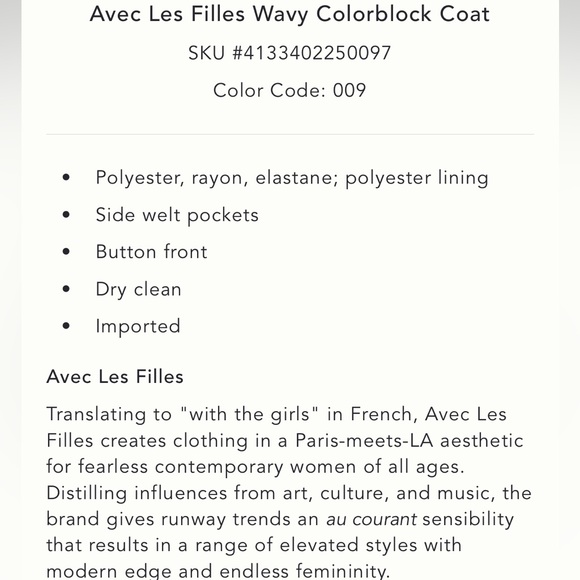 Avec Les Filles Wavy Colorblock Coat || NWOT || Size XL - Picture 12 of 15